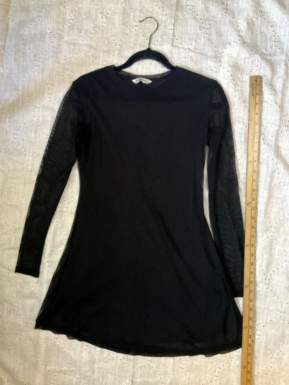 Long Sleeve Black Polka Dot Dress - Size L (Fits Like Size M)